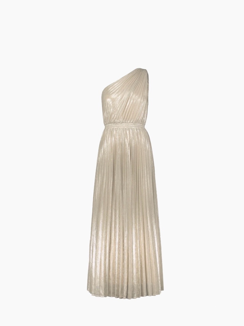 BCBGMAXAZRIA Asymmetric Pleated Gown - Champagne Silver